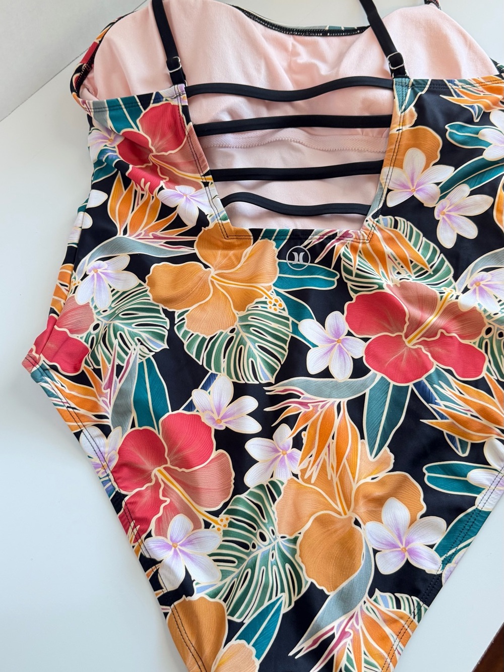 Hurley Black One-Piece Swimsuit with Tropical Floral Print - Picture 2 of 6